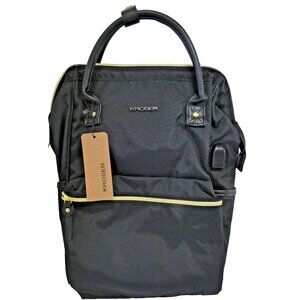 NWT Black Backpack Purse Satchel Kroser Gold Zippers Laptop Pocket Charger Cable
